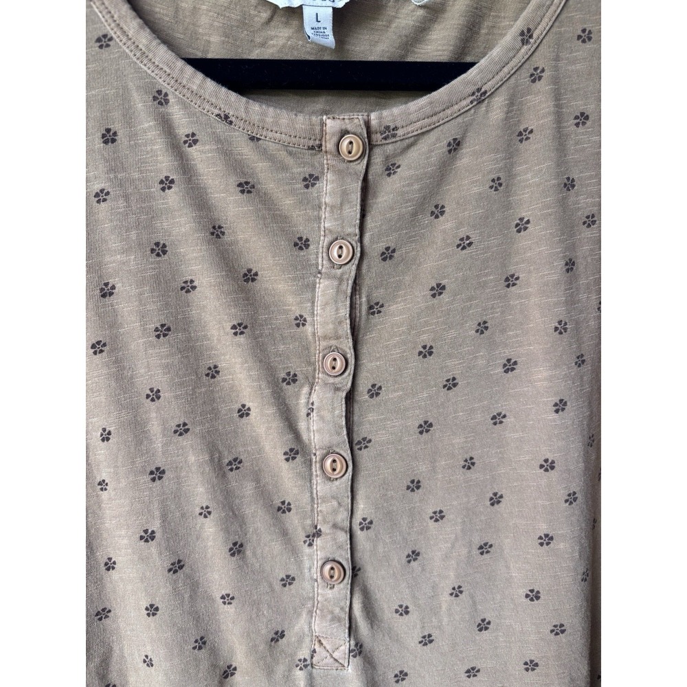 Toad&Co Women's LG Mustard Oversized Button Henley 3/4 Sleeve Tee T-Shirt - Picture 4 of 6